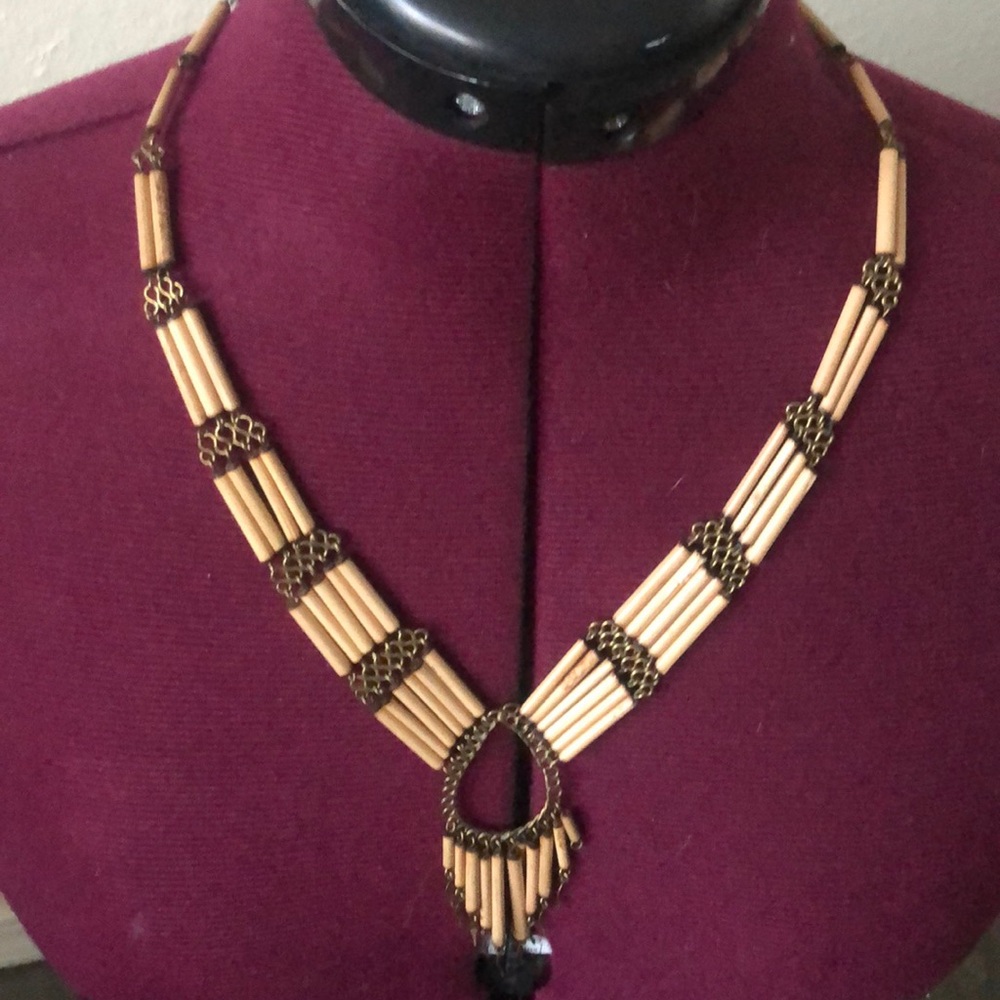Bamboo (porcupine quill look) adjustable necklace